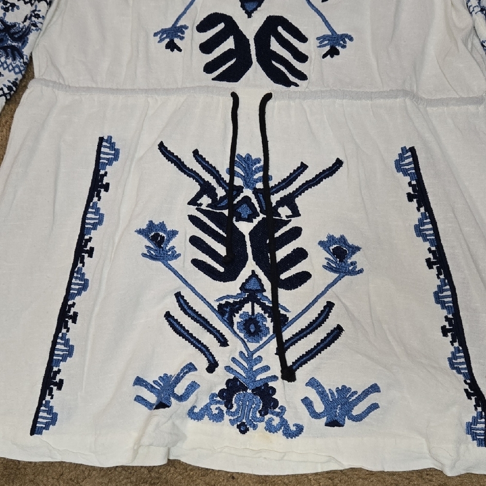 Free People White and Blue Embroidered Dress - Picture 3 of 5